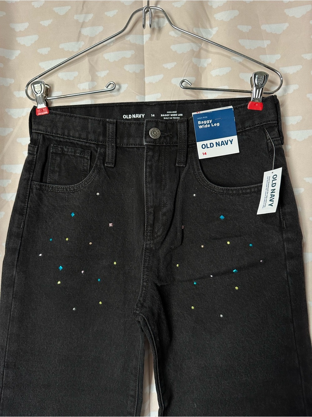 Old Navy Black Baggy Wide Leg Jeans with Multicolor Dot Details